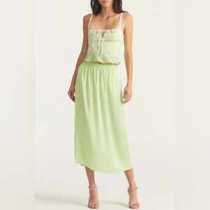 NWT LoveShackFancy Aimee Midi Skirt in Lime Green